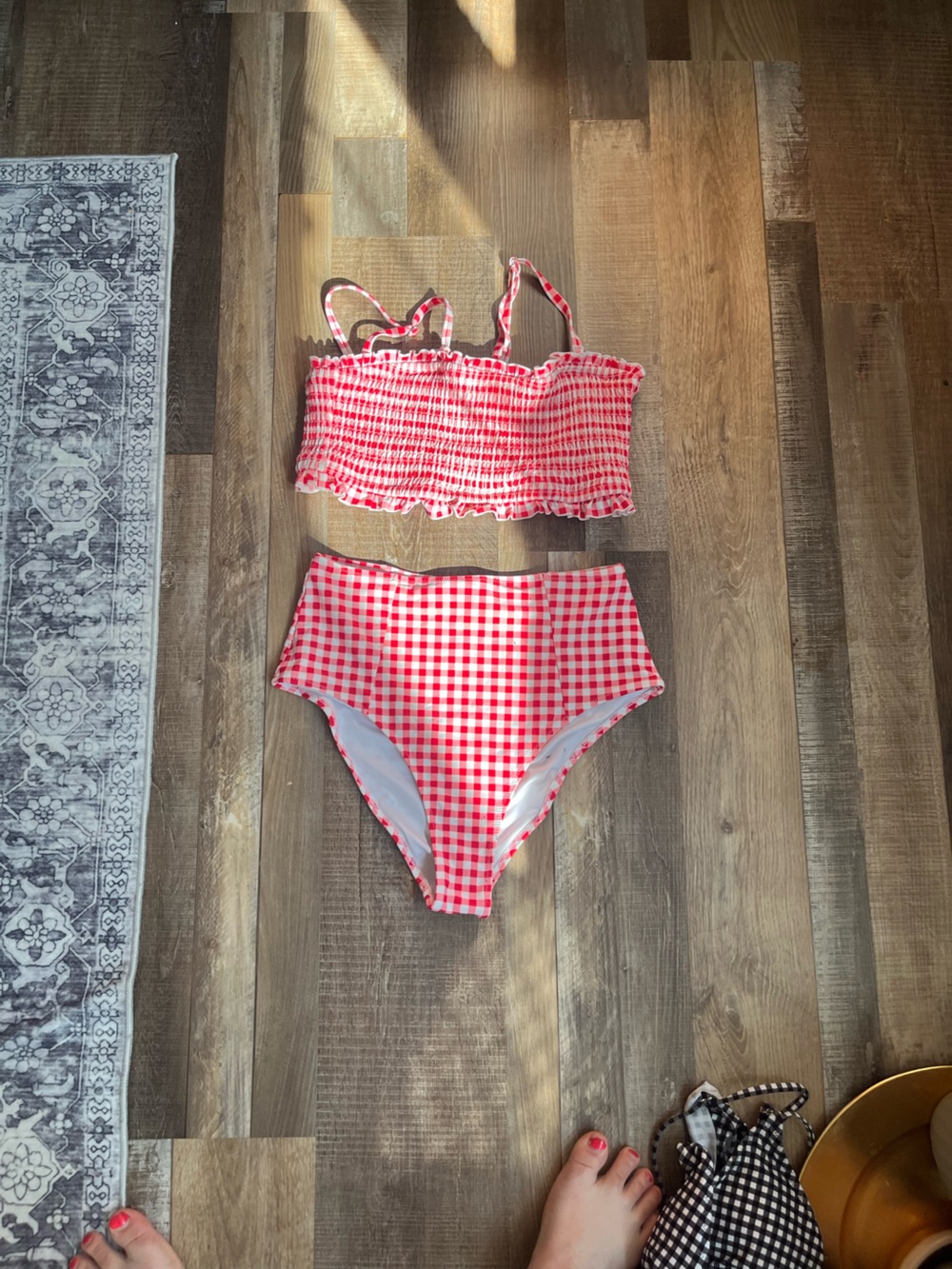 Cupshe Red Gingham Girls Two-Piece Swim Set